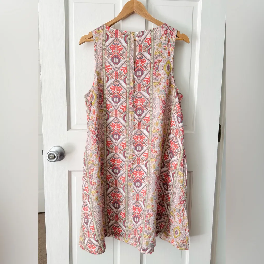 Rachel Zoe 100% Linen Sleeveless Aztec A-line Shift Dress Pockets Size L - Image 3