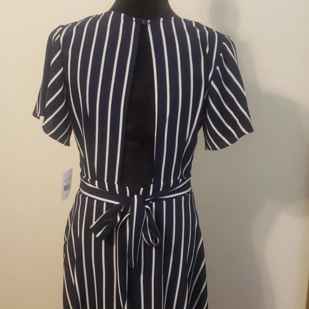Women's Midnight Doll Pinstripe Navy & White A-Line Dress Size 11 NWT #6460 - Image 3