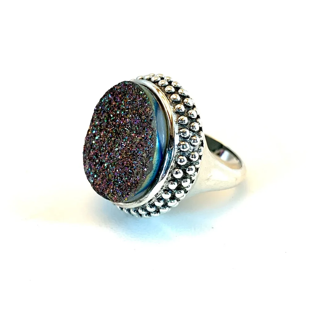 STERLING SILVER 925 MULTI COLOR DRUZY QUARTZ STATEMENT RING (7) - Image 7