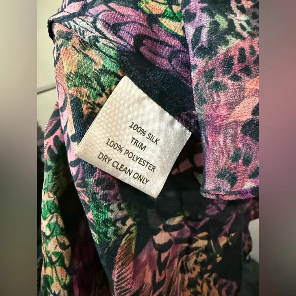 Saloni Rainbow Seagrass Fleur Ruffle Floral Tie Belt Silk Dress - Image 8