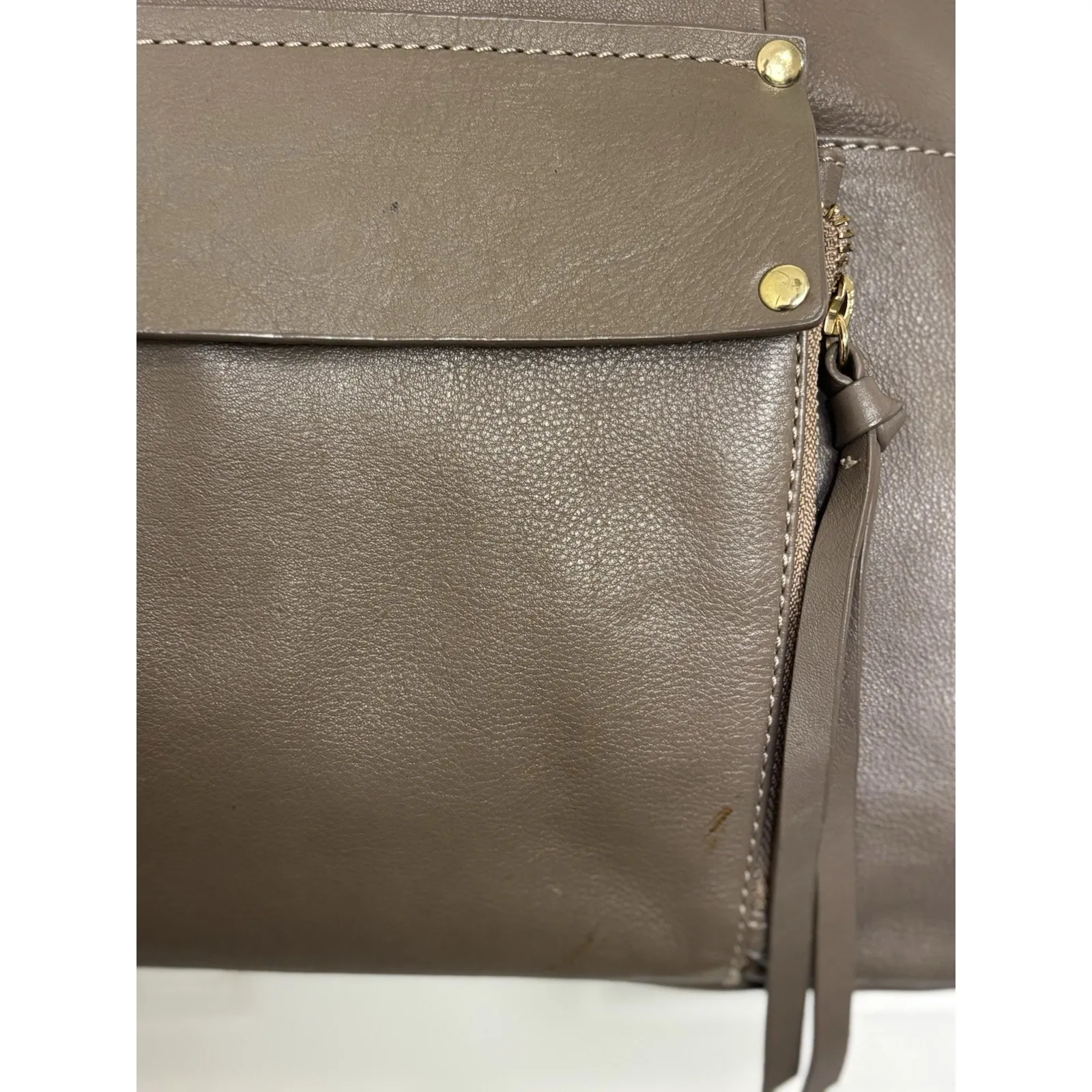 Kooba Everette Taupe Brown Leather Expandable Tote Shoulder Bag Gold Accents - Image 10