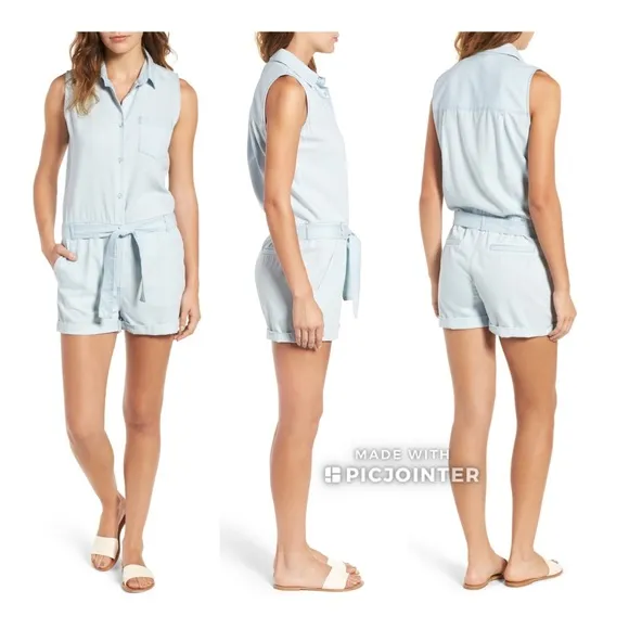 DL1961 Bridgehampton Chambray Romper S Blue Button Down - Image 2