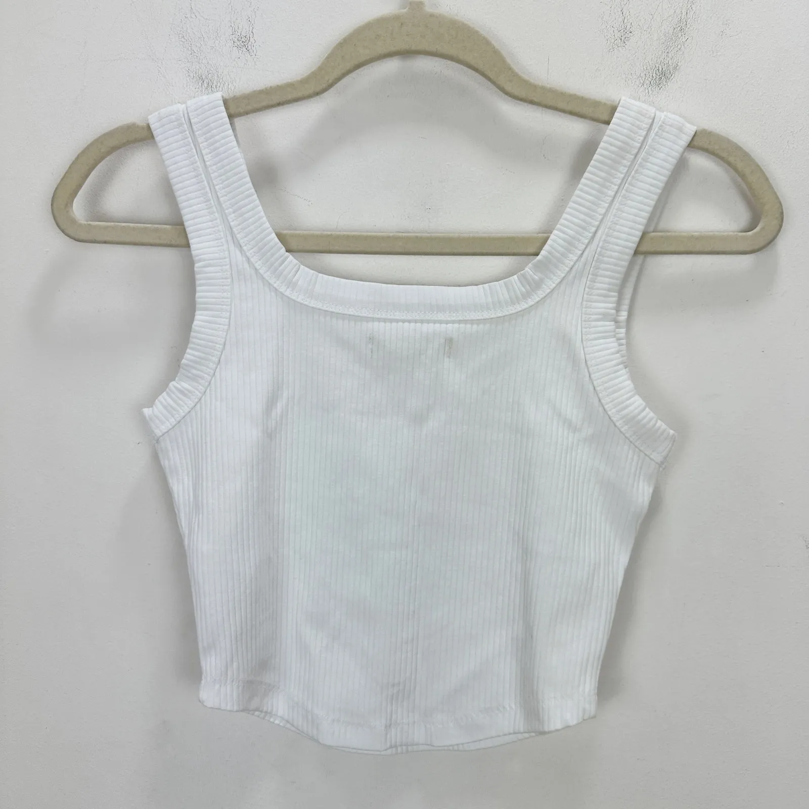Madewell The Tailored Crop Tank Top Sleekhold Ribbed Square Neck White XXS NWT - Image 8
