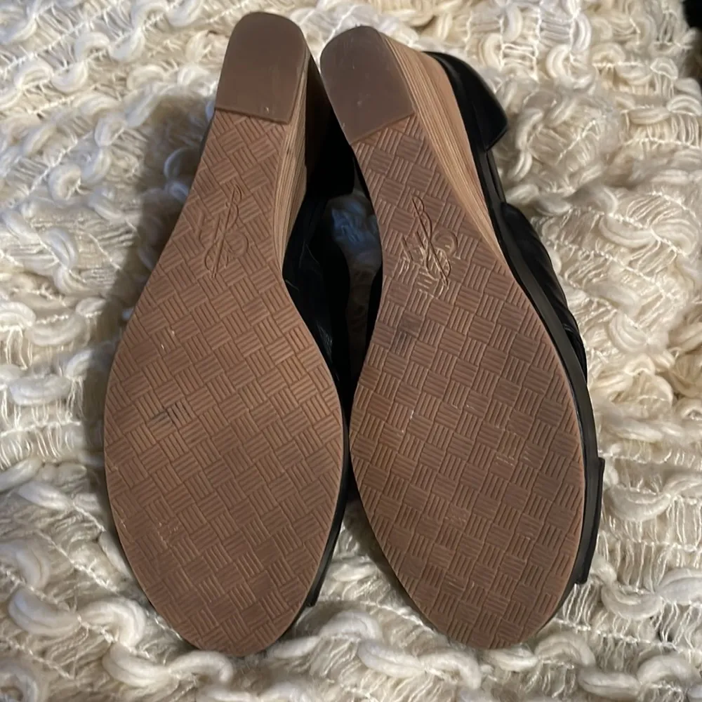 Cole Haan cris cross leather faux wood wedge sandal zipper 4 inch heel - Image 7