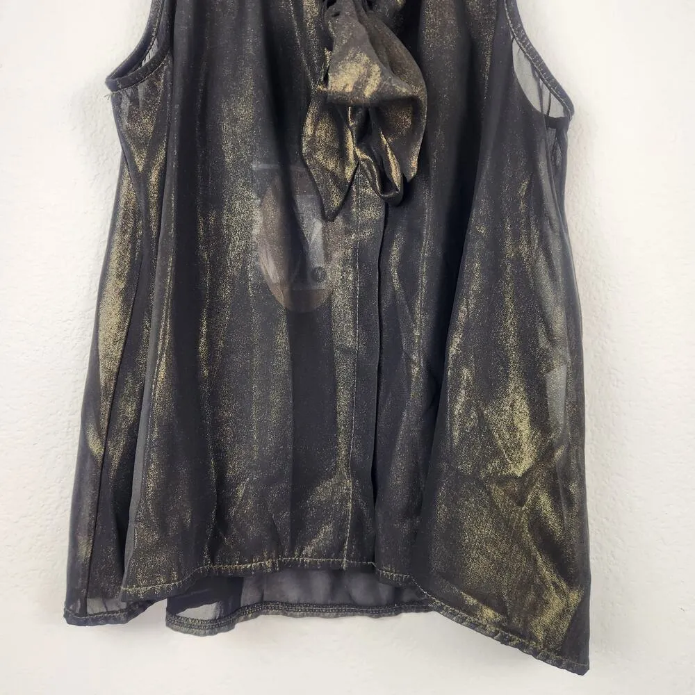 Twenty Easy by Kaos Tank Top Black Gold Shimmer Semi Sheer Size 40 US Small NWT - Image 3