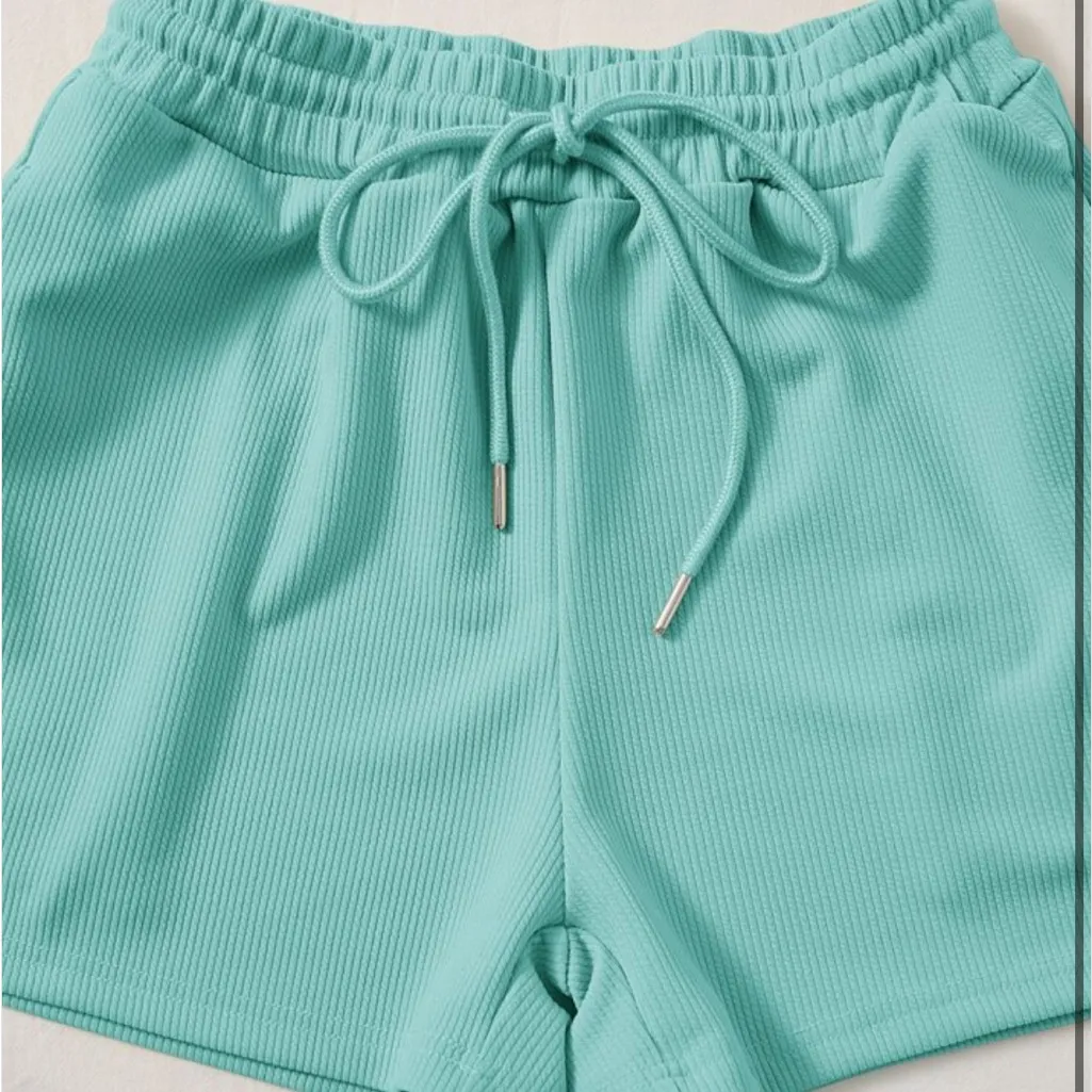 NWOT SHEIN Teal Mint Blue Scoop Neck Cropped Tank and High Waisted Shorts Set - Image 5