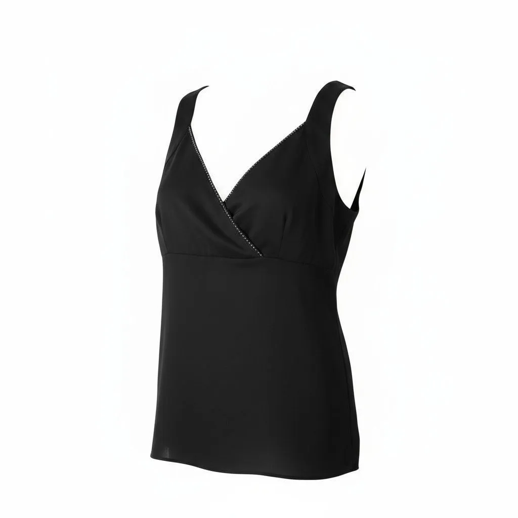 Classiques Entier‎ Black Silk Rhinestone V-Neck Sleeveless Top Elegant Luxe Posh - Image 2
