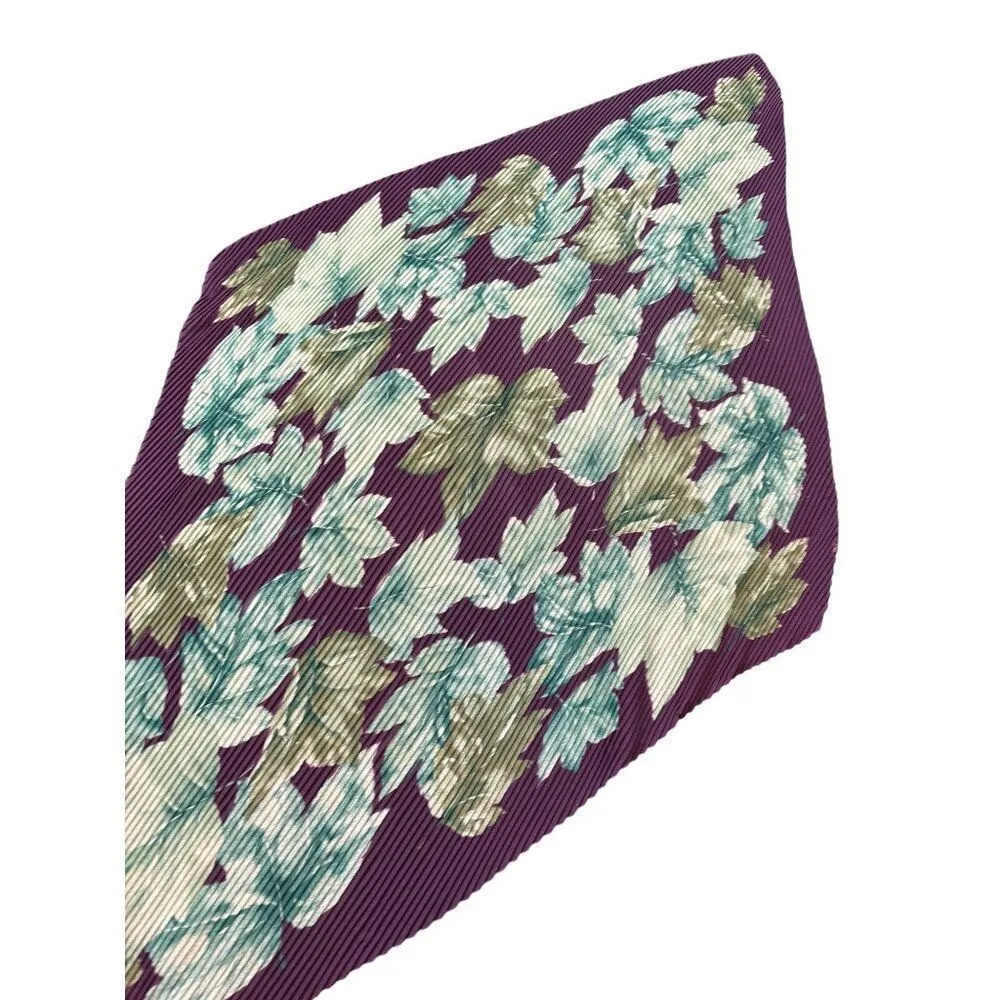 Vintage Floral Pleated Silk Scarf Purple & Green 26" x 26" - Image 3