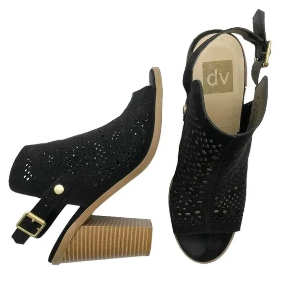 DV Dolce Vita Kassi Black Suede Slingback Peep Toe Block Heel Sandal Size 7 - Image 4