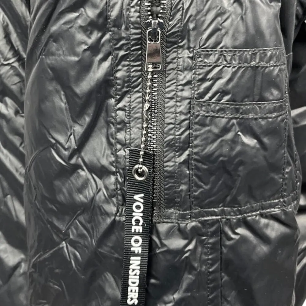 Voice of Insiders Aviator Black Detachable Hoodie Down Puffer Coat Jacket Sz M/L Size M - Image 5