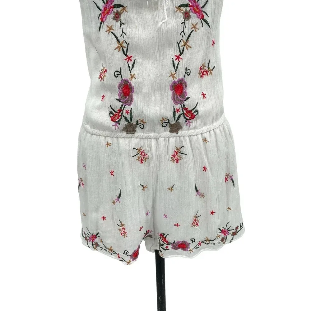 Raga Flora Romper White Embroidered Tasseled Size‎ Small - Image 5