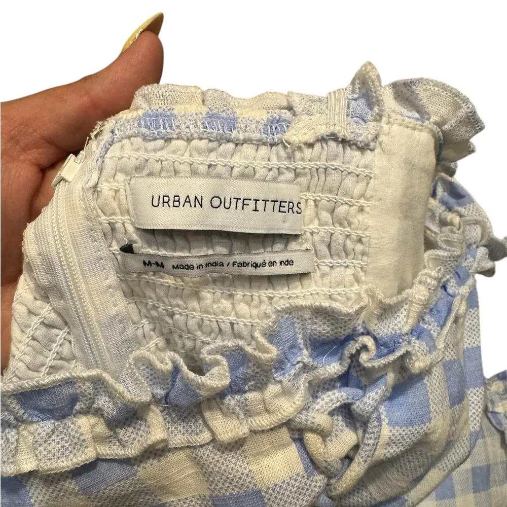 Urban Outfitters Plaid Robin Lace Up Ruffle Mini Dress in Baby Blue Size Medium - Image 7
