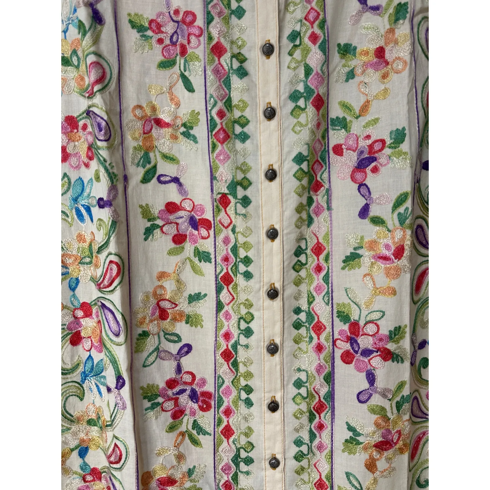 Aratta Silent Journey Collection Midi Dress Large NWT Cream Embroidered Florals Green - Image 5