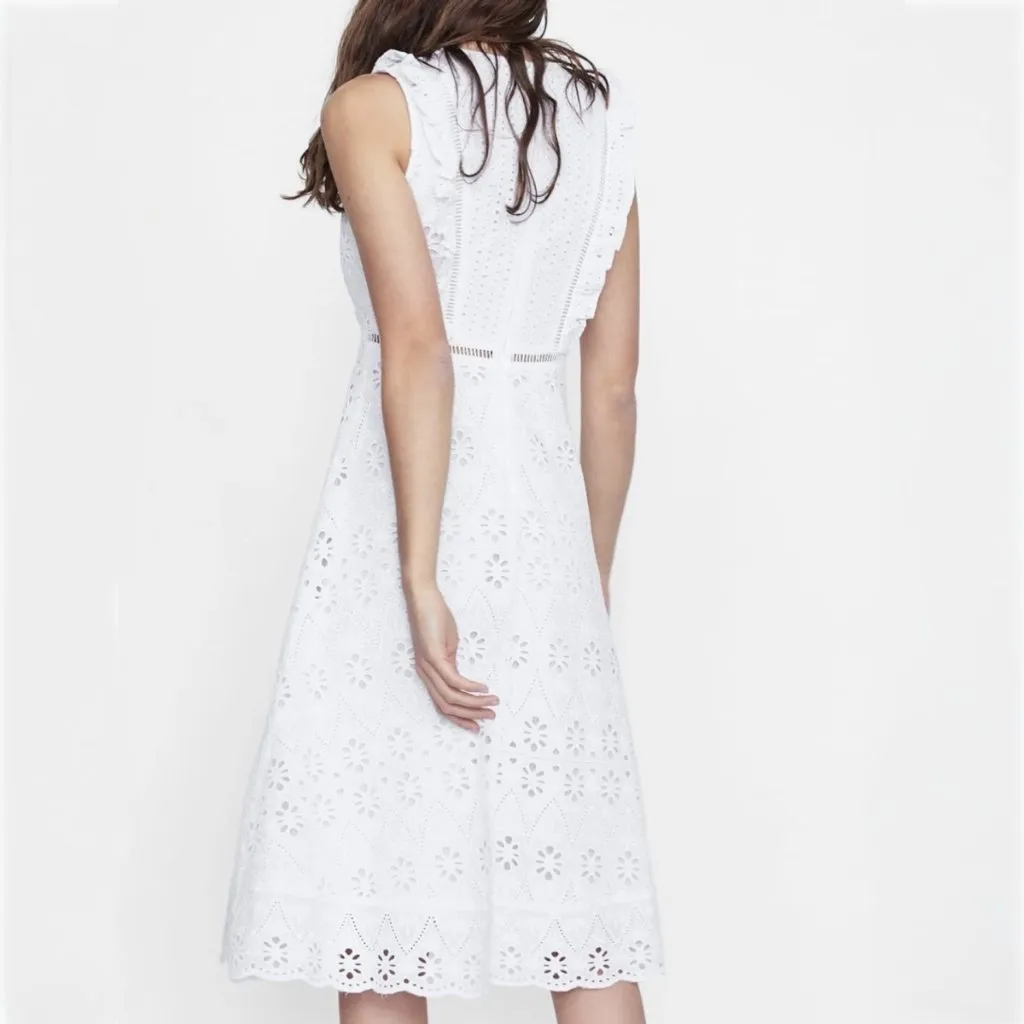 ZARA Embroidered Eyelet Open Work Midi Dress - Image 2