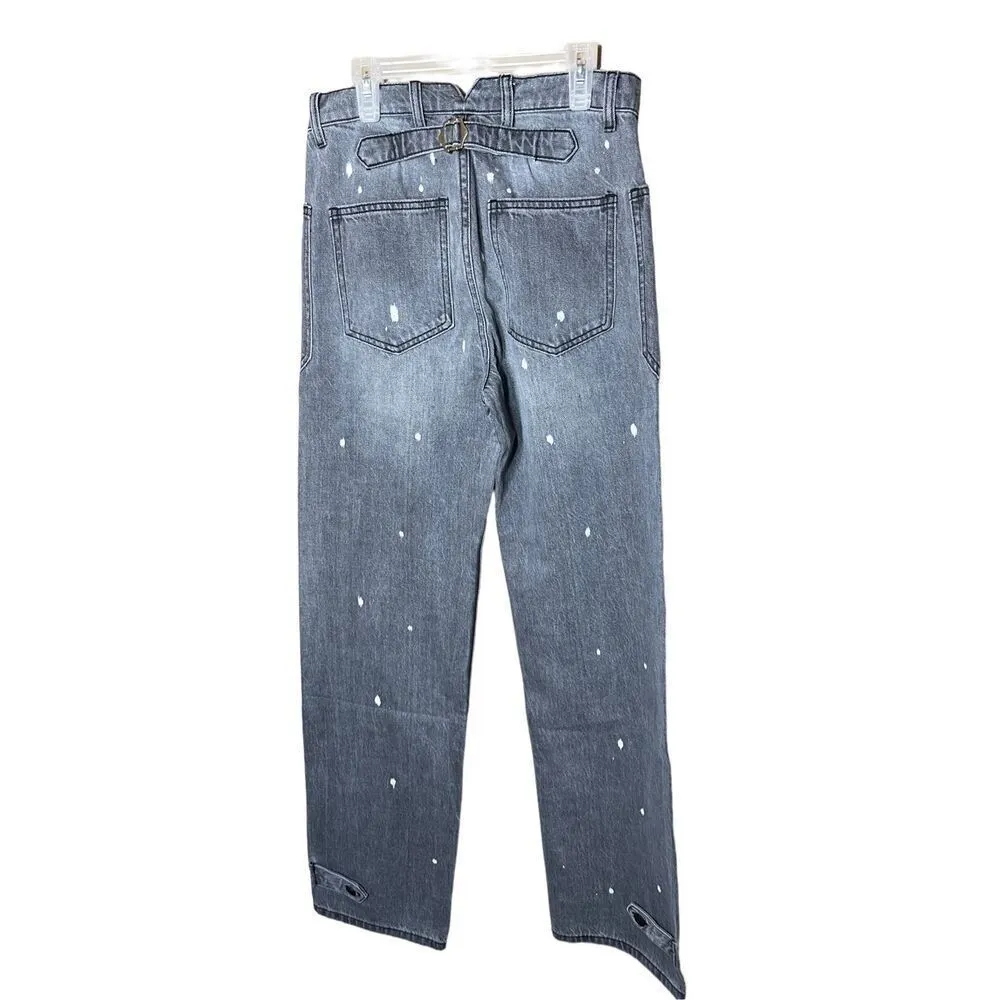 Sandrine Rose Womens Polka Dot Gray Wide Leg Button Fly Buckle Back NWT Size 27 - Image 7