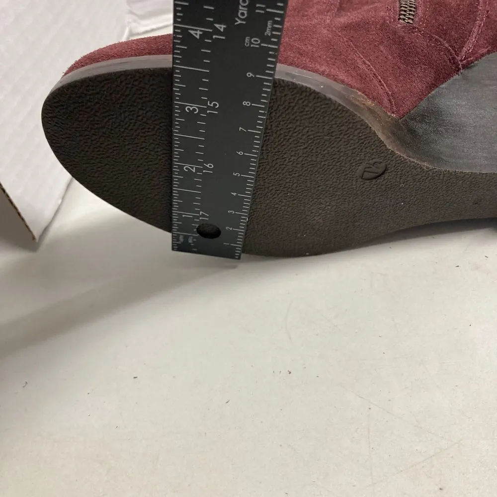 FRANCO FORTINI Annie Suede Wedge Heel Ankle Bootie Size 7.5 Plum Wine‎ - Image 7