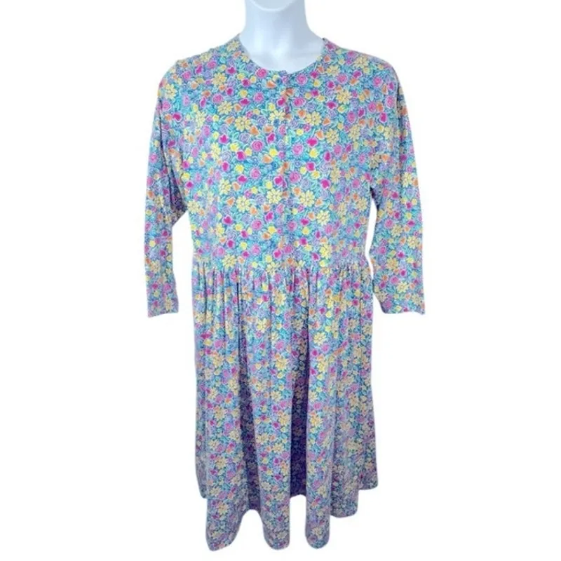 Hanna Andersson Vintage 90s Floral Midi Peasant Dress XL – Made in USA Blue - Image 2