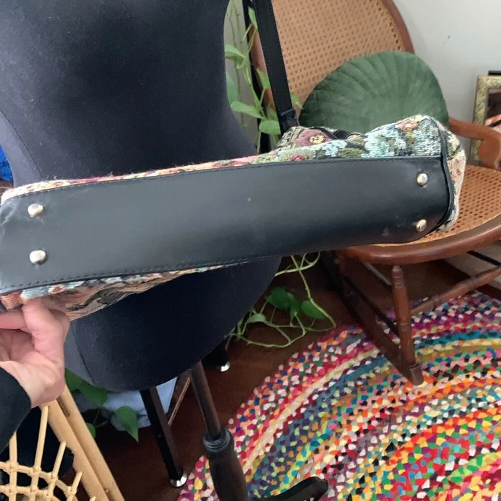 Vintage SAS USA Dark Floral Tapestry Adjustable Crossbody Purse Bag - Image 4