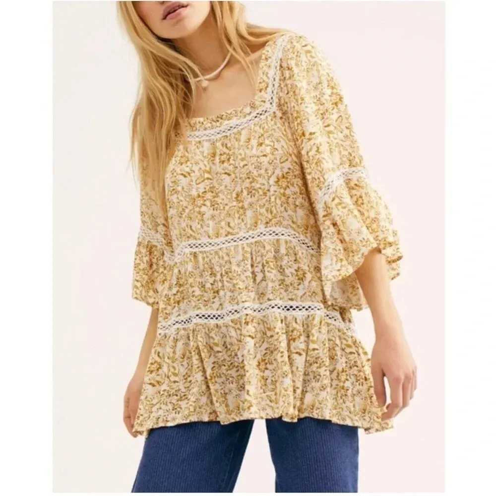 FREE PEOPLE Talk About It Tunic Floral Mini Dress small - Image 3