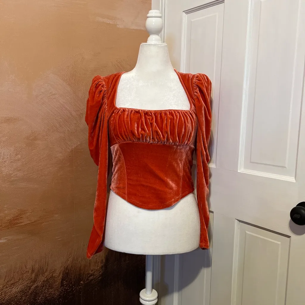 #110 FREE PEOPLE X REVOLVE HOLD ME CORSET STYLE TOP CRUSH BLUSH VELVET SIZE M - Image 2