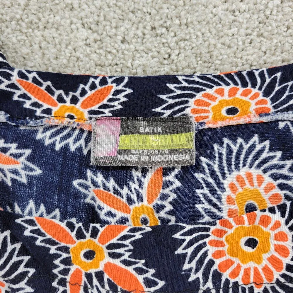 Sari Busana Womens Dress OS Orange Blue Batik Boho Floral Short Sleeves Pullover Size undefined - Image 10