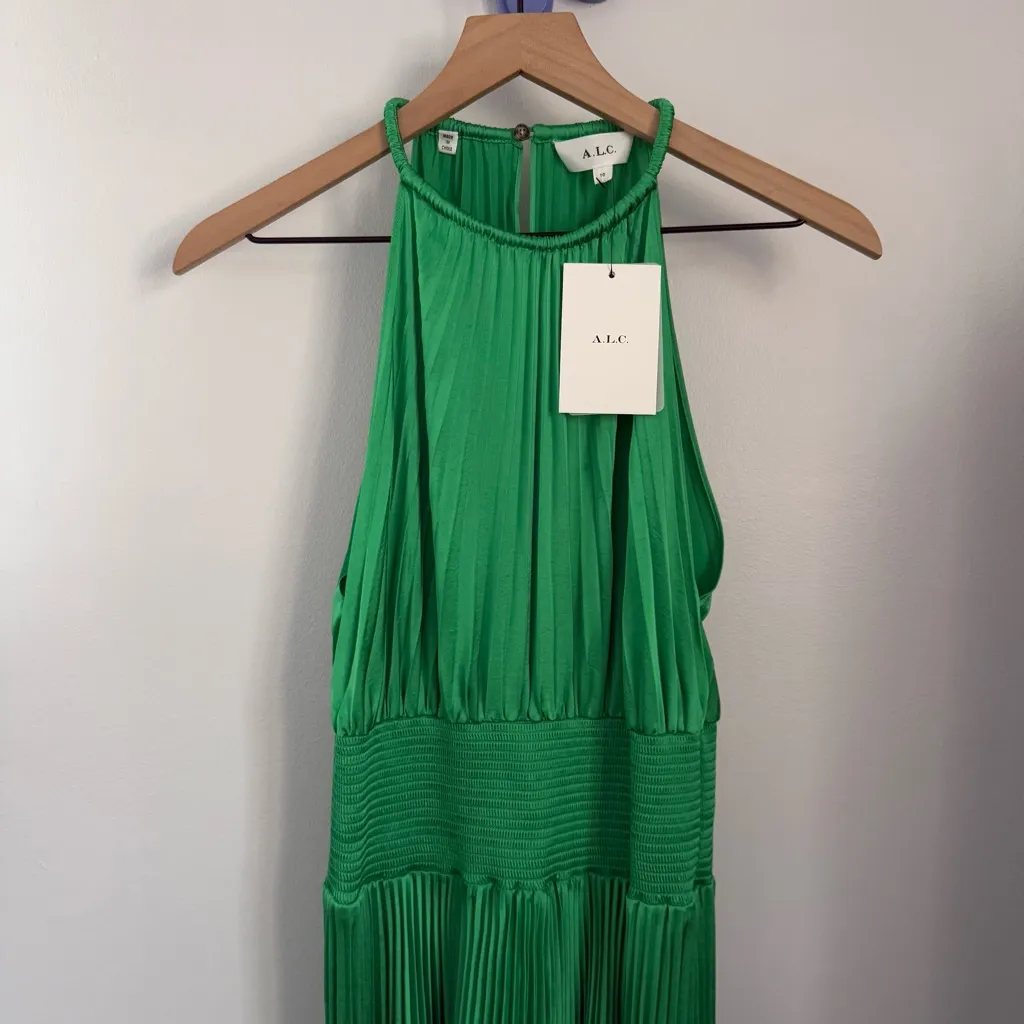 A.L.C. 10 NEW Renzo II Midi Dress Pleat Kelly Green Holiday NYE Asymmetrical - Image 4