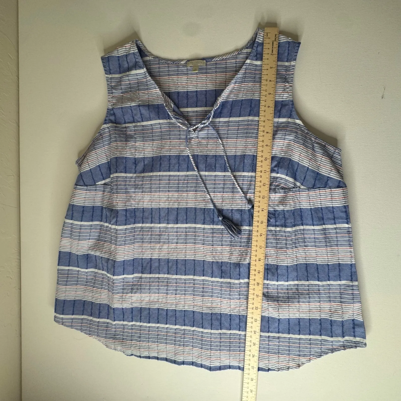 Talbots Sleeveless Striped Blouse Size 2X Tassel Cotton‎ Nautical Coastal Preppy - Image 7