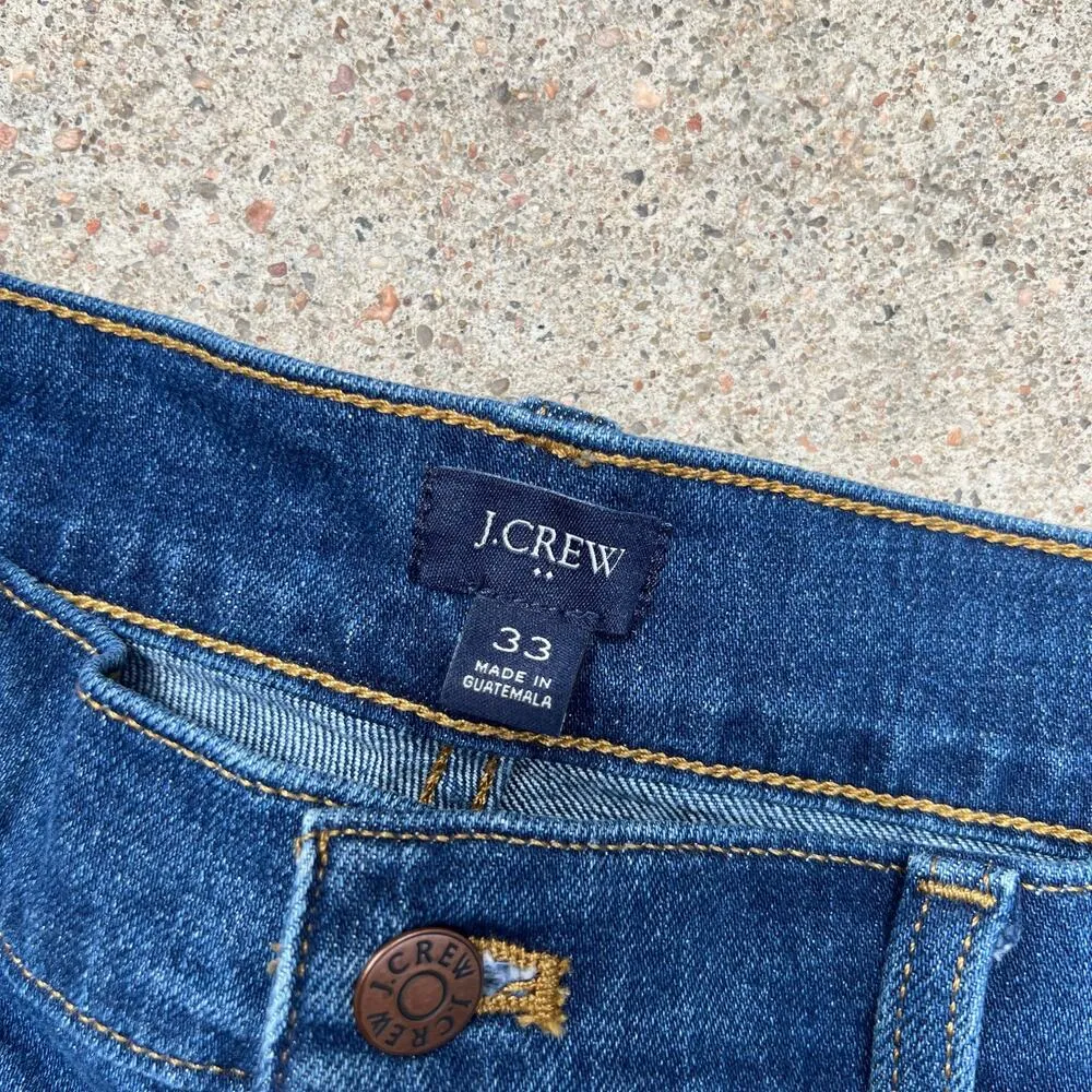 J.Crew Dark Wash Raw Hem Fold Over High Rise Denim Shorts Size 33 - Image 7