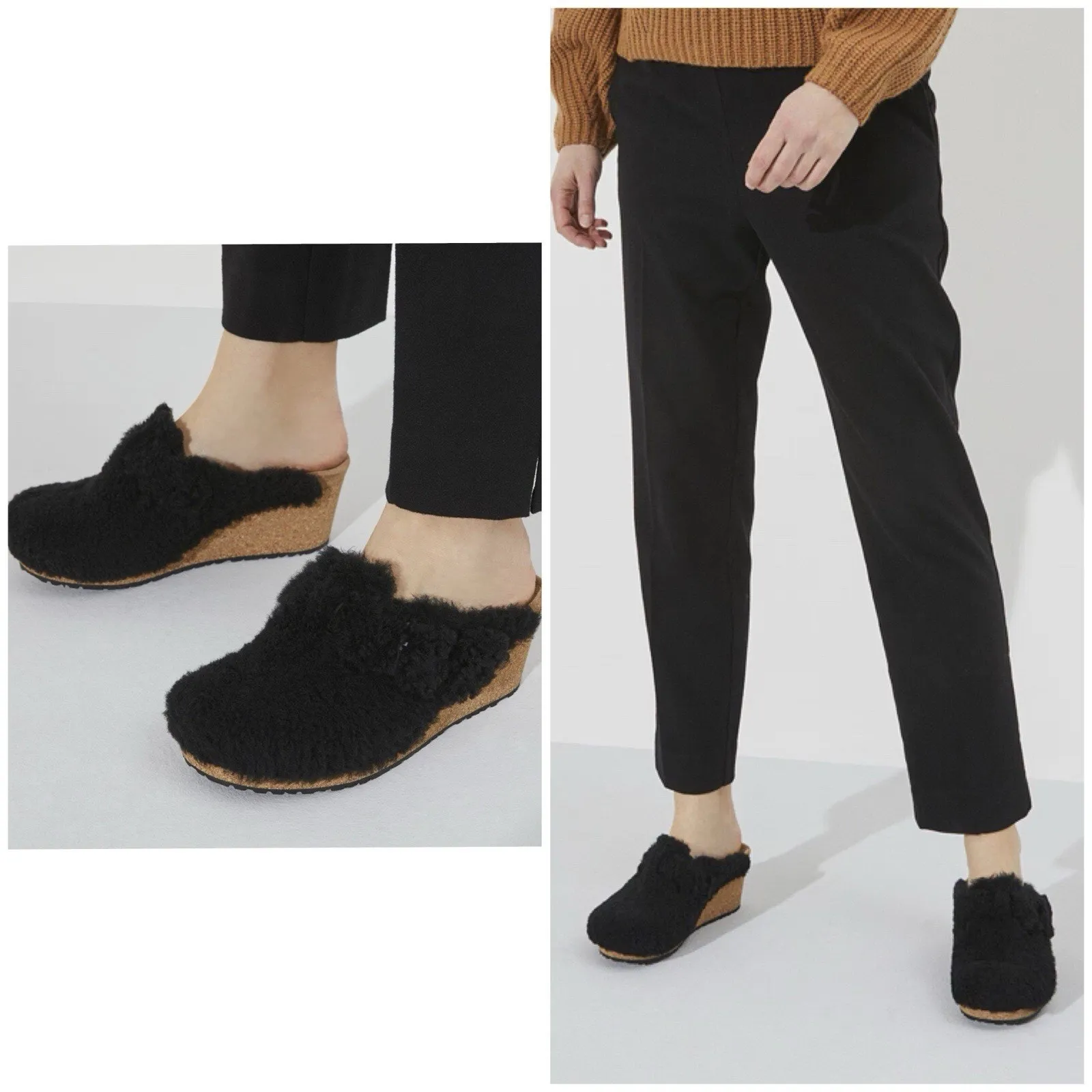 Birkenstock Papillion Black Shearling Cork Wedge Clog Mule EU 38 US 7 Wm’s NWT - Image 7