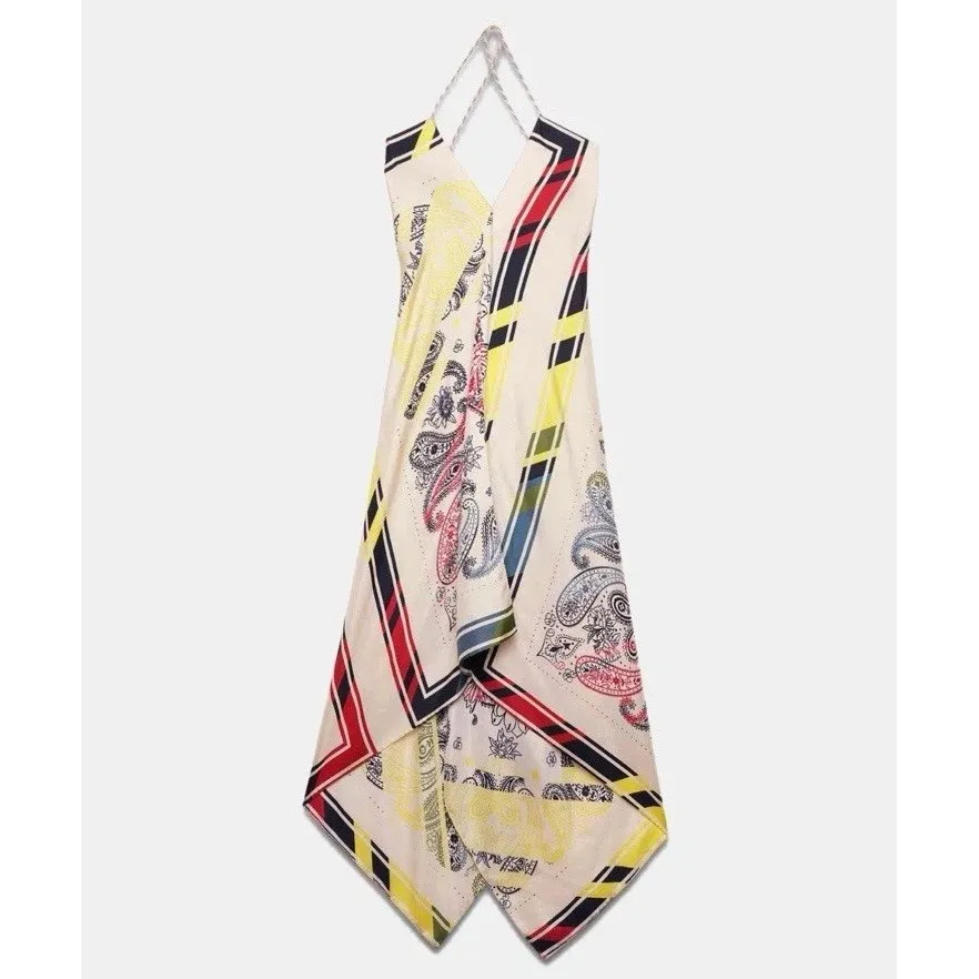 Golden Goose Bandana Print Slip Dress Sz 36 Cream Red Yellow Handkerchief RARE - Image 3