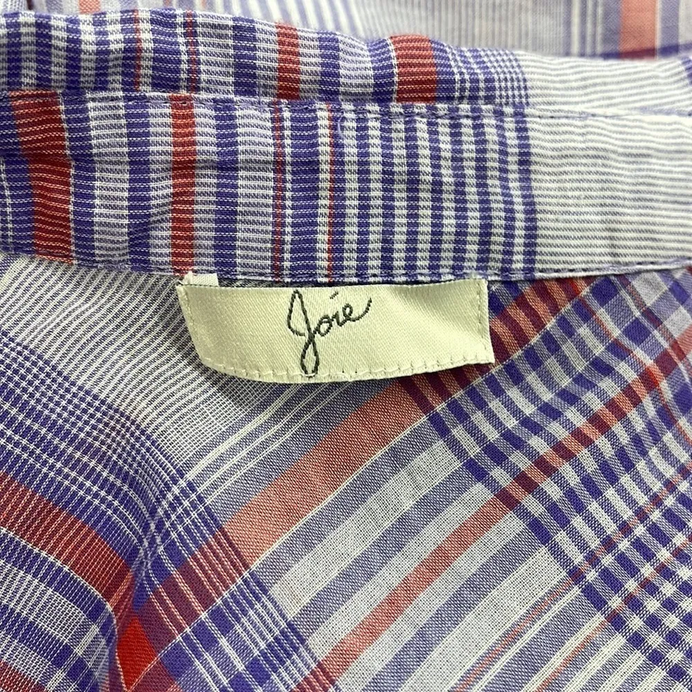 Joie Blue Red Plaid Button Down Roll Tab Shirt Small - Image 10