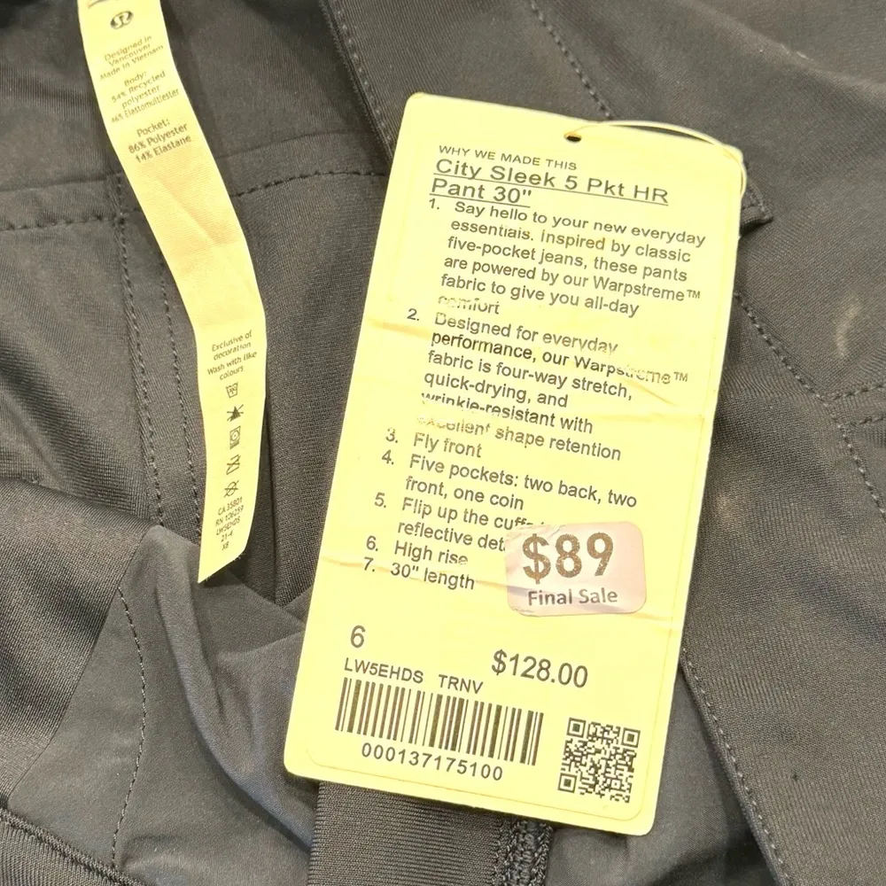 NWT  City Sleek 5 Pocket Pant 30", True Navy, Size 6 - Image 4