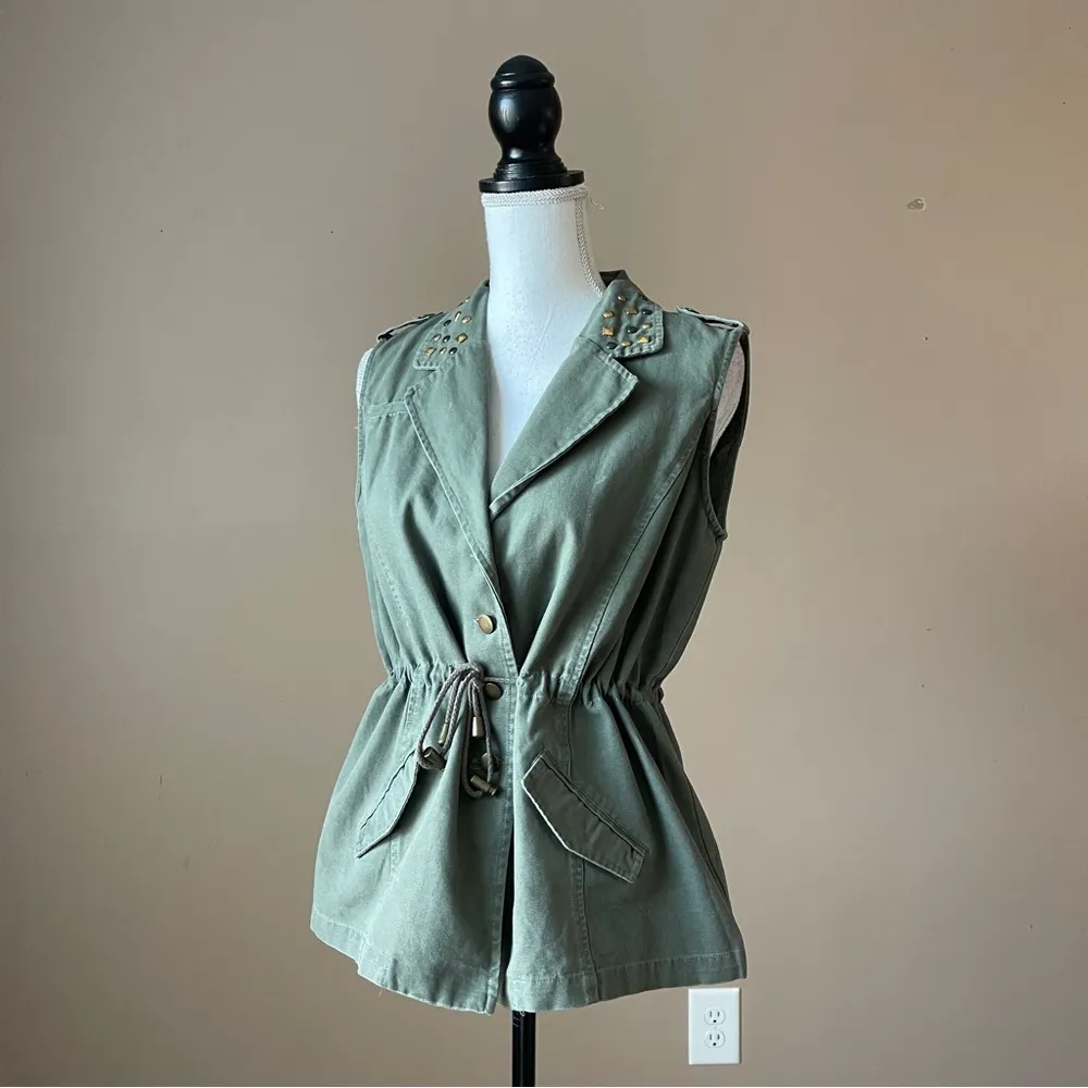 MOD MODELE | Green Sleeveless Studded Utility Jacket Sz L Size L - Image 28