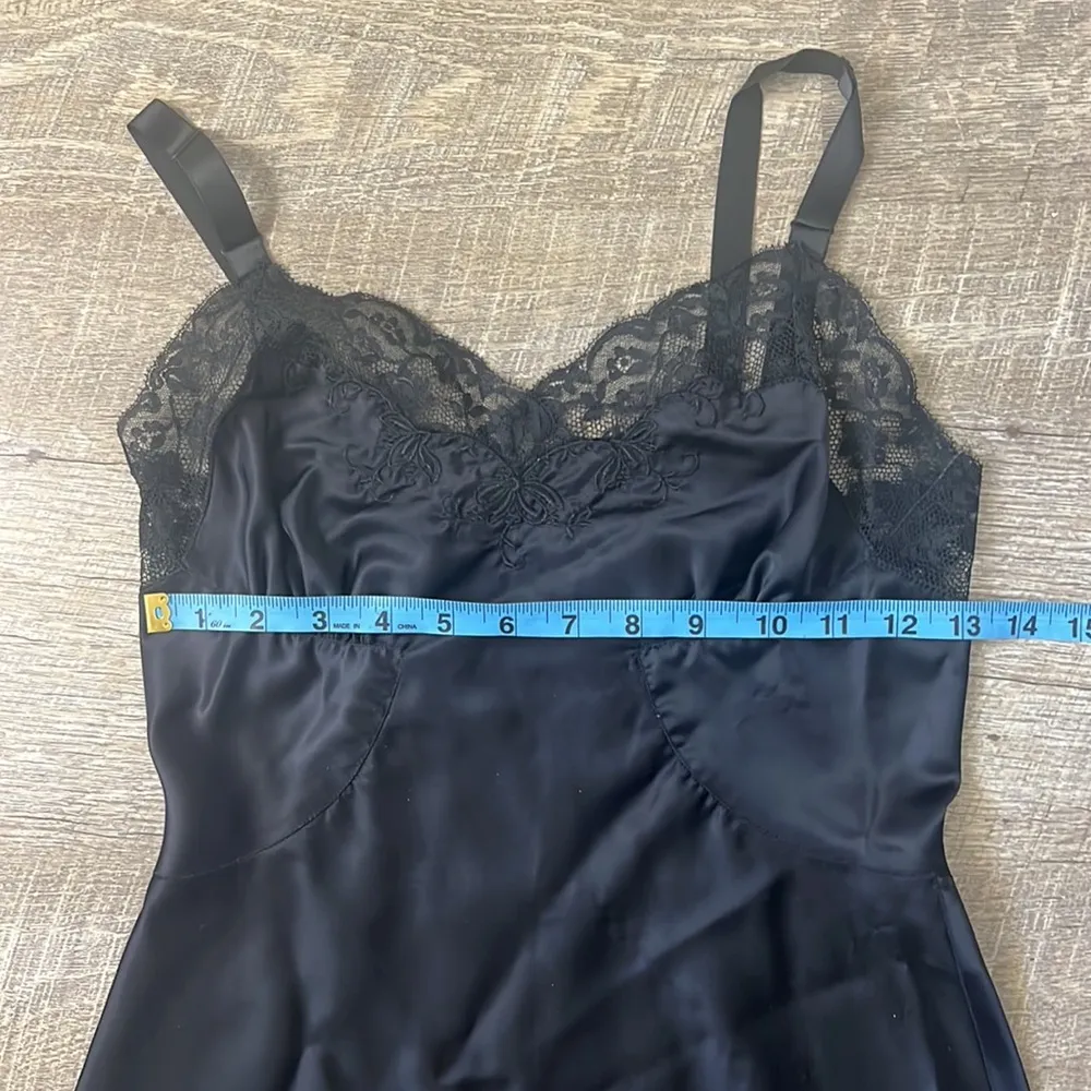 Barbizon Enchant Black Lace Vintage Satin Slip Dress Size 9 Brown - Image 9