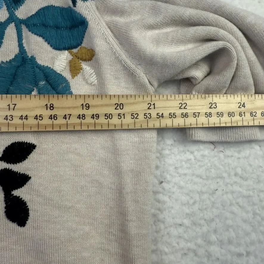 Chico's Cardigan Sweater Womens XL Beige Floral Embroidered Short Sleeve V-Neck - Image 7