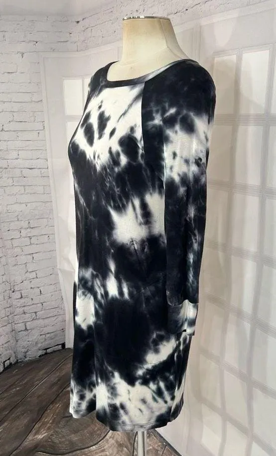 Veronica M Women's Long Sleeve Black White Tie-Dye Tunic Knit Dress Size XS - Image 3