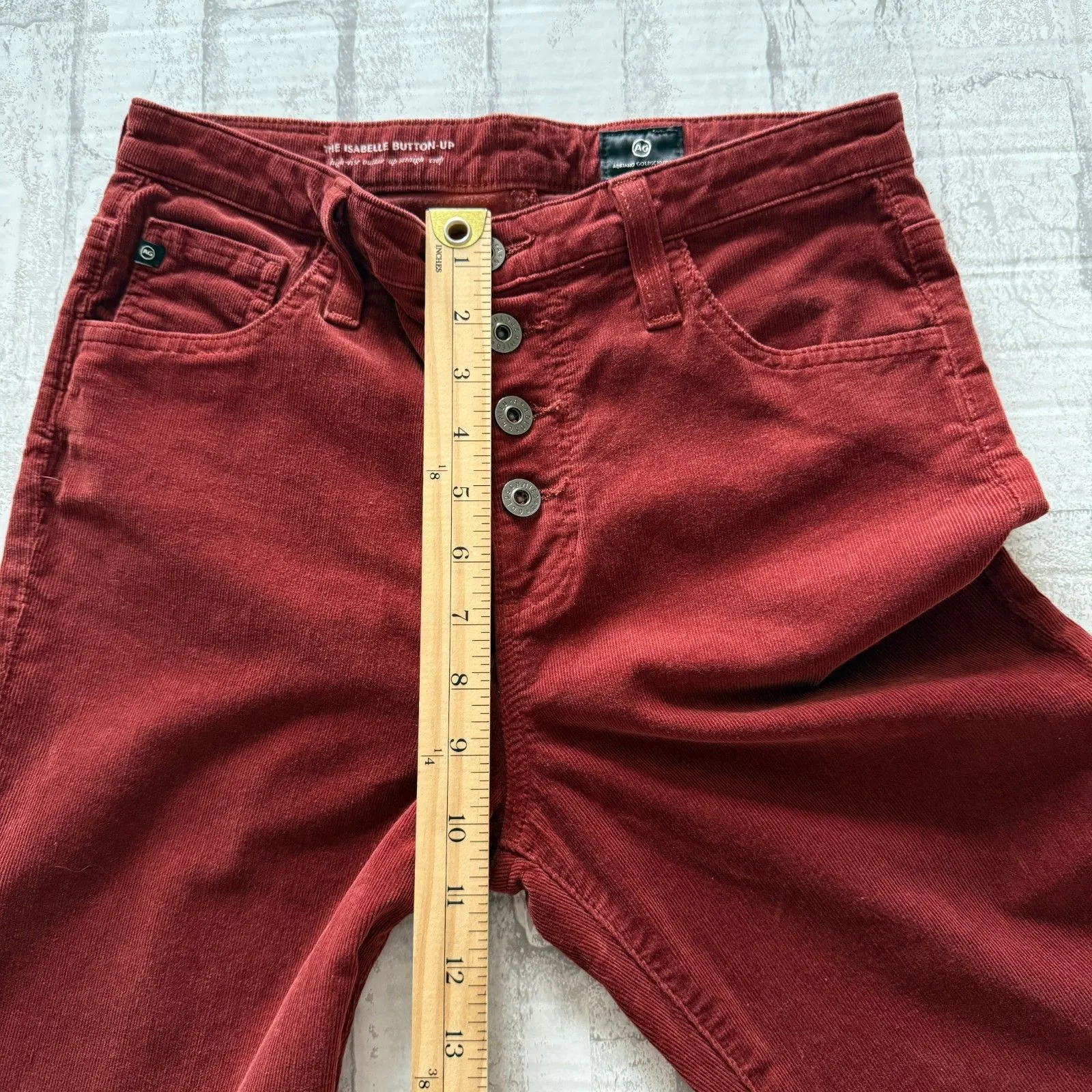 AG Isabelle High-Rise Corduroy Cropped Straight Rust Button-Fly Retro Chic Pants - Image 7