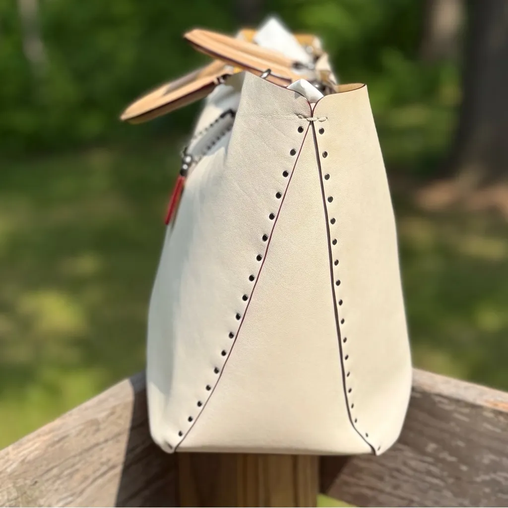 Coach Rogue Tote with Tea Roses and Rivets in Chalk and Taupe 29237 - Image 4