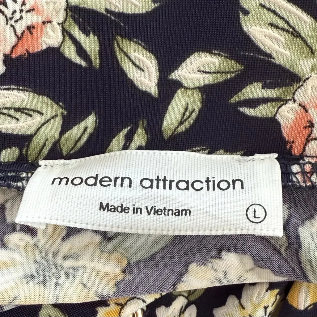 Vintage Inspired Navy Blue Floral Print Bohemian A Line Midi Flowy Casual Skirt Black Size L - Image 4