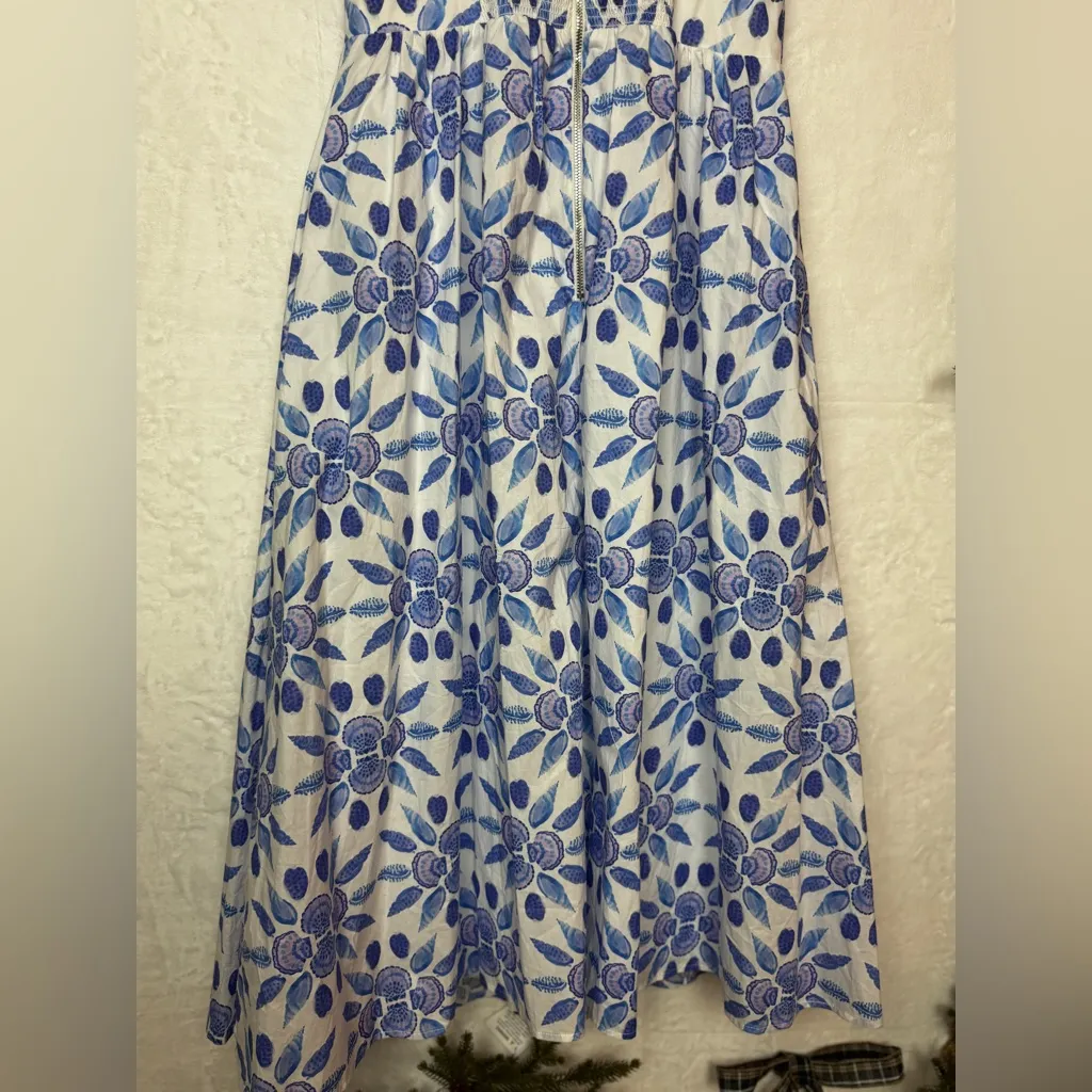 Hill House 100% Cotton Romantic Clean Juliana Blue Shell Mosaic Dress SZ Large - Image 11