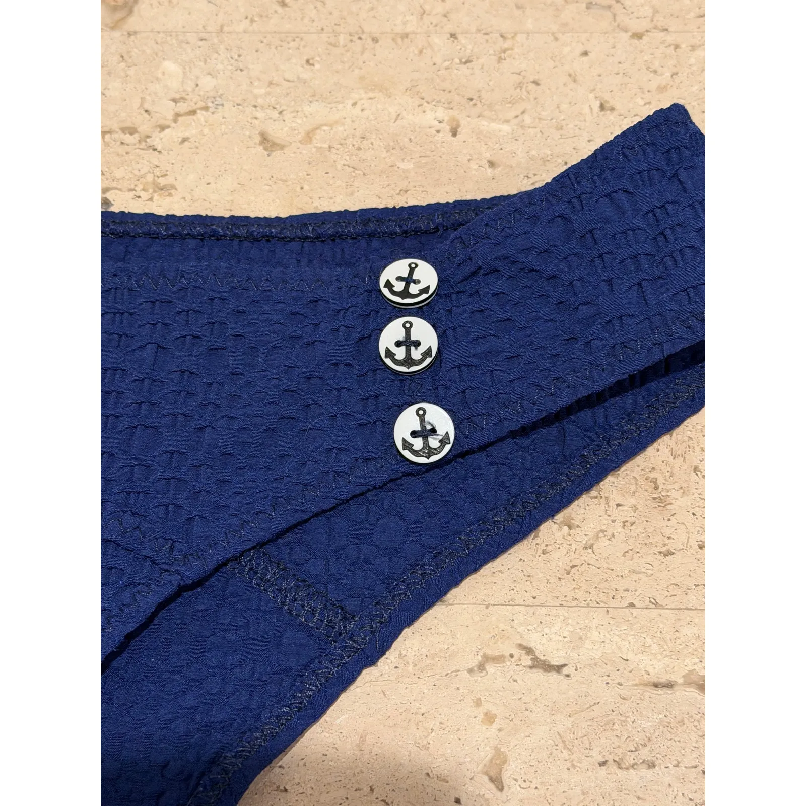 Lisa Marie Fernandez Bikini Bottom Womens Small Navy Textured Nautical Swim Blue - Image 2