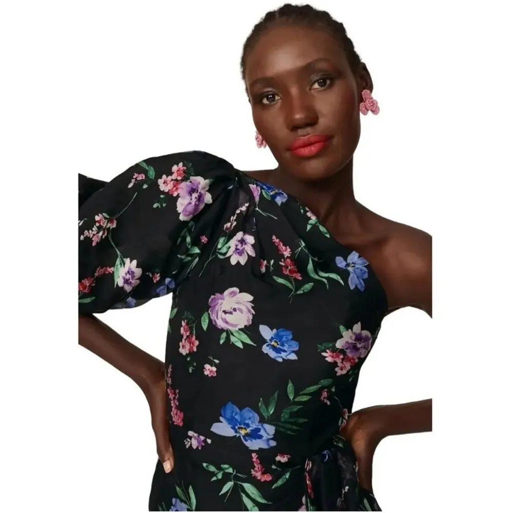 Shoshanna Midnight Gia One Shoulder Silk Floral Dress, Black Size 8 Retail $595 - Image 15