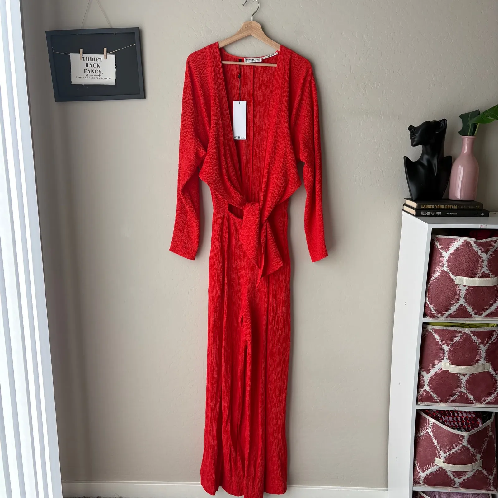 NWT Essentiel Antwerp Jumpsuit Tie Front Red Wide Textyred Flowy Jumpsuit Size 2 - Image 3
