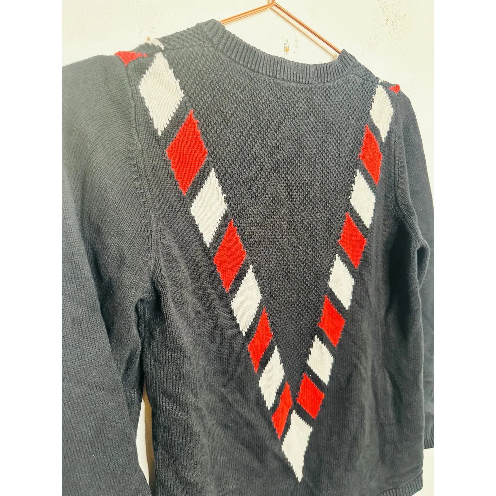 VICTOR GLEMAUD Black Red White Candy Detail Cotton Cashmere V Front Sweater S - Image 4