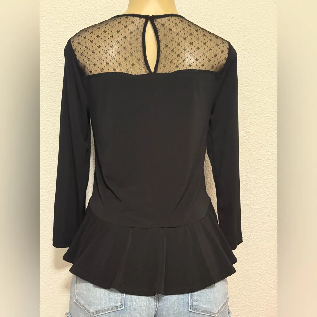 BCBGeneration Black Sheer Lace Peplum Blouse - Image 2