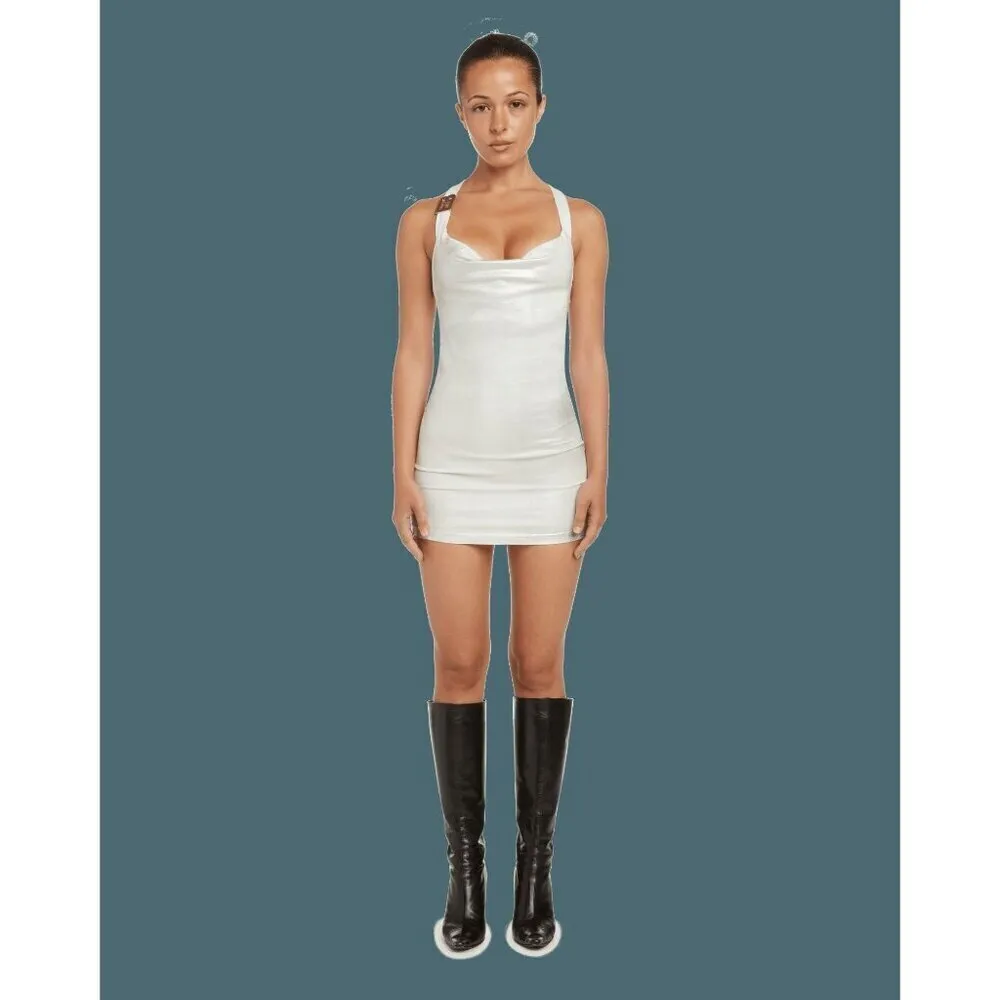 EB Denim Cowl Buckle Dress in White XSmall New Womens Tank mini Bodycon Size XS - Image 16