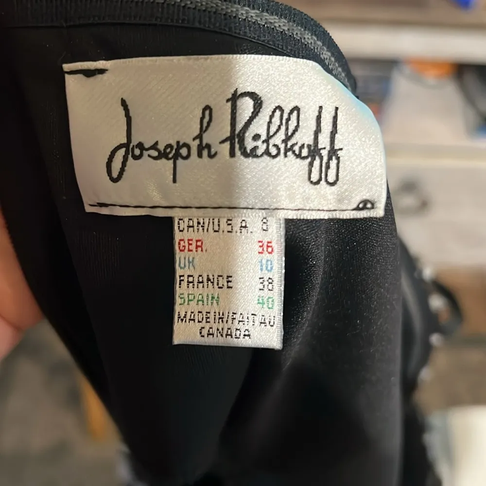 JOSEPH RIBKOFF BLACK & WHITE MESH RUFFLE OCCASION FIT FLARE DRESS SIZE 8 - Image 11