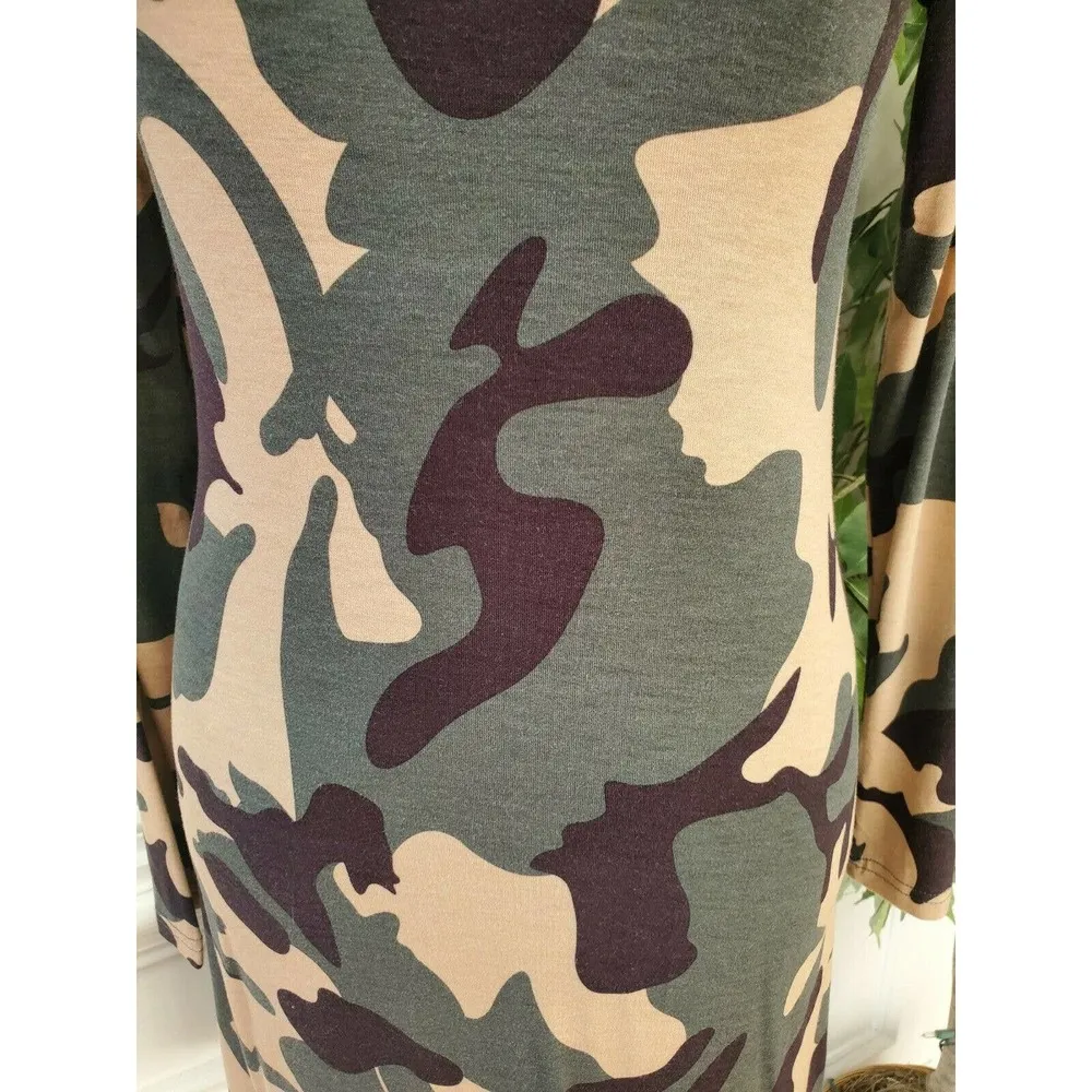 Popyoung Women Multicolor Rayon Round Neck Long Sleeve Knee Length Dress Size S - Image 3