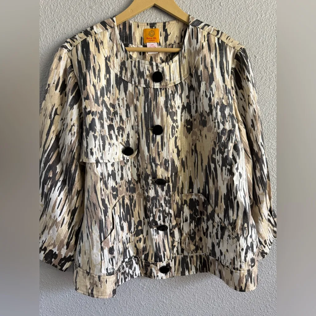 Ruby Rd Shimmery Animal‎ Print Button Front Lightweight Jacket Size 20W Black - Image 4