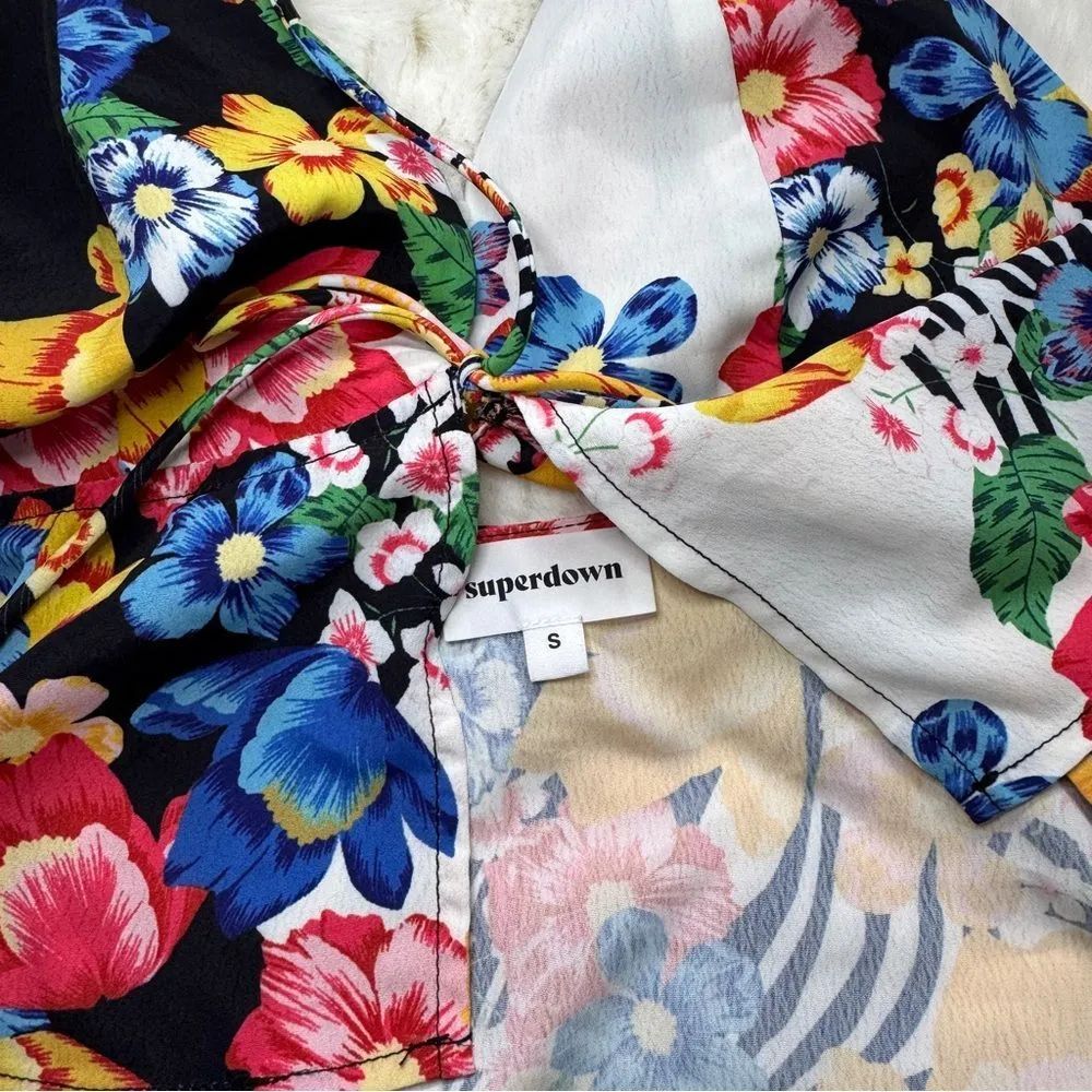 superdown Revolve Floral Print Tie-Front Top S - Image 4